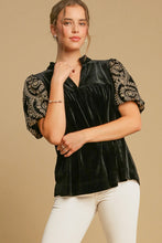 Load image into Gallery viewer, Umgee Solid Color Top with Embroidered Sleeves in Black ON ORDER
