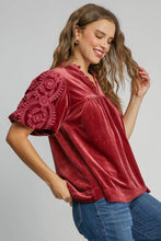 Load image into Gallery viewer, Umgee Solid Color Top with Embroidered Sleeves in Rosewood
