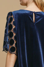 Load image into Gallery viewer, Umgee Velvet Top with Dotted Lace Sleeves in Navy
