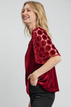 Load image into Gallery viewer, Umgee Velvet Top with Dotted Lace Sleeves in Wine
