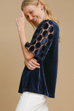 Load image into Gallery viewer, Umgee Velvet Top with Dotted Lace Sleeves in Navy
