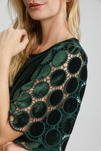 Load image into Gallery viewer, Umgee Velvet Top with Dotted Lace Sleeves in Deep Green
