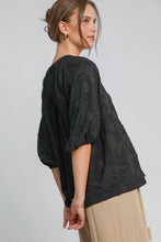 Load image into Gallery viewer, Umgee Solid Color Floral Burnout Top in Black
