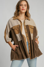 Load image into Gallery viewer, Umgee Corduroy Color Block Button Down Jacket in Tan Mix
