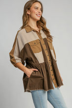 Load image into Gallery viewer, Umgee Corduroy Color Block Button Down Jacket in Tan Mix
