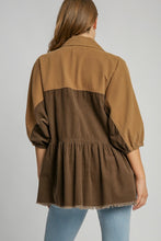 Load image into Gallery viewer, Umgee Corduroy Color Block Button Down Jacket in Tan Mix
