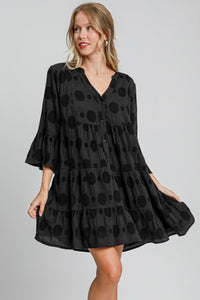 Umgee Swiss Dot Tiered Dress in Black