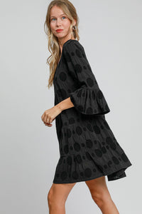 Umgee Swiss Dot Tiered Dress in Black