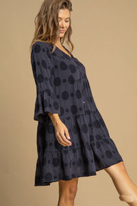 Umgee Swiss Dot Tiered Dress in Navy