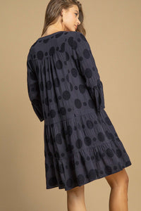 Umgee Swiss Dot Tiered Dress in Navy