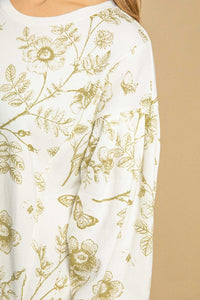 Umgee French Terry Floral Print Mini Dress in Light Olive ON ORDER