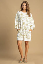 Load image into Gallery viewer, Umgee French Terry Floral Print Mini Dress in Light Olive ON ORDER
