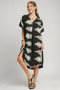 Umgee Abstract Print Midi Dress in Black