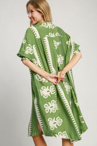 Umgee Abstract Print Midi Dress in Green