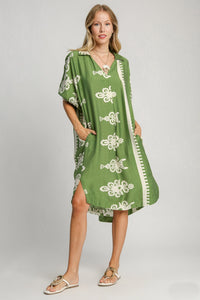 Umgee Abstract Print Midi Dress in Green