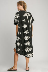 Umgee Abstract Print Midi Dress in Black