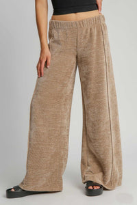 Umgee Soft Knit Solid Color Pants in Mocha