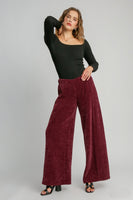 Umgee Soft Knit Solid Color Pants in Merlot