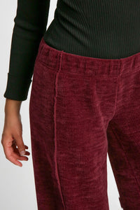 Umgee Soft Knit Solid Color Pants in Merlot ON ORDER