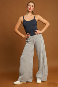 Umgee Soft Knit Solid Color Pants in Light Grey