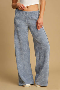 Umgee Soft Knit Solid Color Pants in Denim Blue