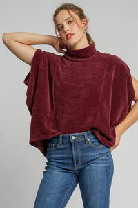 Umgee Soft Knit Solid Color Top in Merlot