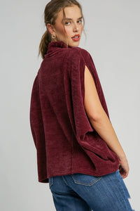 Umgee Soft Knit Solid Color Top in Merlot