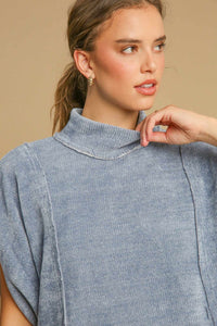 Umgee Soft Knit Solid Color Top in Denim Blue