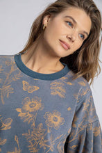 Load image into Gallery viewer, Umgee Floral Print French Terry Top in Denim
