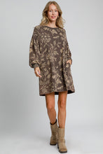 Load image into Gallery viewer, Umgee French Terry Mixed Print Dress in Ash Olive
