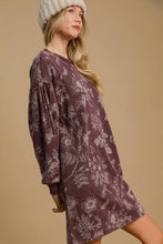 Load image into Gallery viewer, Umgee French Terry Mixed Print Dress in Plum
