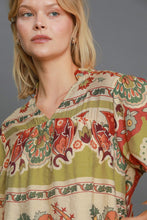 Load image into Gallery viewer, Umgee Mixed Print Split Neck Top in Green Mix
