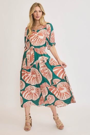 Umgee Floral Print Maxi Dress with Puff Sleeves in Green/Clay June Adel Umgee Floral Print Maxi Dress with Puff Sleeves in Green/Clay June Adel