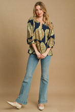 Load image into Gallery viewer, Umgee Two Toned Floral Print Top in Navy/Olive
