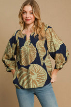 Load image into Gallery viewer, Umgee Two Toned Floral Print Top in Navy/Olive
