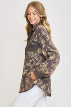 Load image into Gallery viewer, Umgee Floral Print French Terry Jacket in Charcoal
