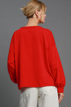 Load image into Gallery viewer, Umgee &quot;HOLLY JOLLY&quot; Letter Patched French Terry Top in Red
