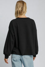 Load image into Gallery viewer, Umgee &quot;HOLLY JOLLY&quot; Letter Patched French Terry Top in Black
