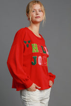 Load image into Gallery viewer, Umgee &quot;HOLLY JOLLY&quot; Letter Patched French Terry Top in Red
