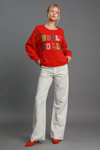 Load image into Gallery viewer, Umgee &quot;HOLLY JOLLY&quot; Letter Patched French Terry Top in Red
