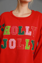 Load image into Gallery viewer, Umgee &quot;HOLLY JOLLY&quot; Letter Patched French Terry Top in Red
