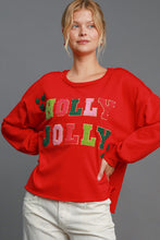 Load image into Gallery viewer, Umgee &quot;HOLLY JOLLY&quot; Letter Patched French Terry Top in Red
