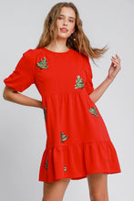 Load image into Gallery viewer, Umgee Sequined Christmas Tree Mini Dress in Red
