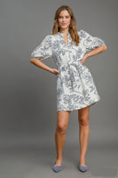 Umgee Two Toned Floral Print Mini Dress in Off White