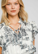 Umgee Two-Tone Landscape Print Midi Dress in Black Mix