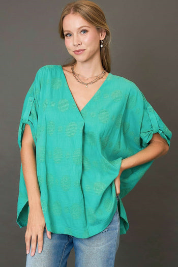 Umgee OVERSIZED Swiss Dot Jacquard Top in Jade