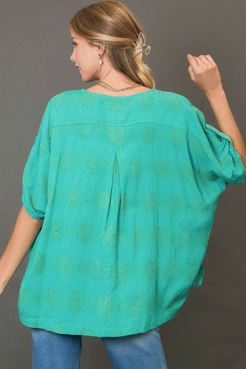Umgee OVERSIZED Swiss Dot Jacquard Top in Jade