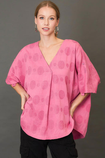 Umgee OVERSIZED Swiss Dot Jacquard Top in Rose