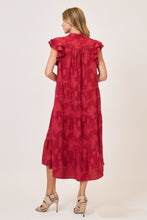 Load image into Gallery viewer, Umgee Solid Color Floral Burnout Midi Dress in Cherry Red
