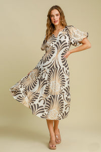 Umgee Large Abstract Print Midi Dress in Grey